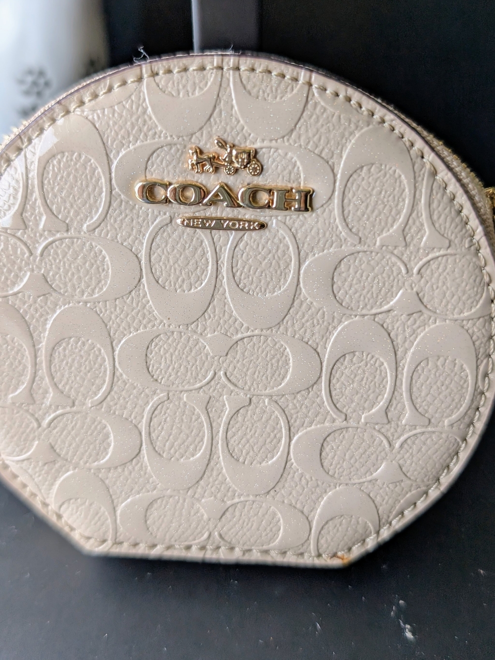 COACH New York Cream Signature Leather Coin Purse